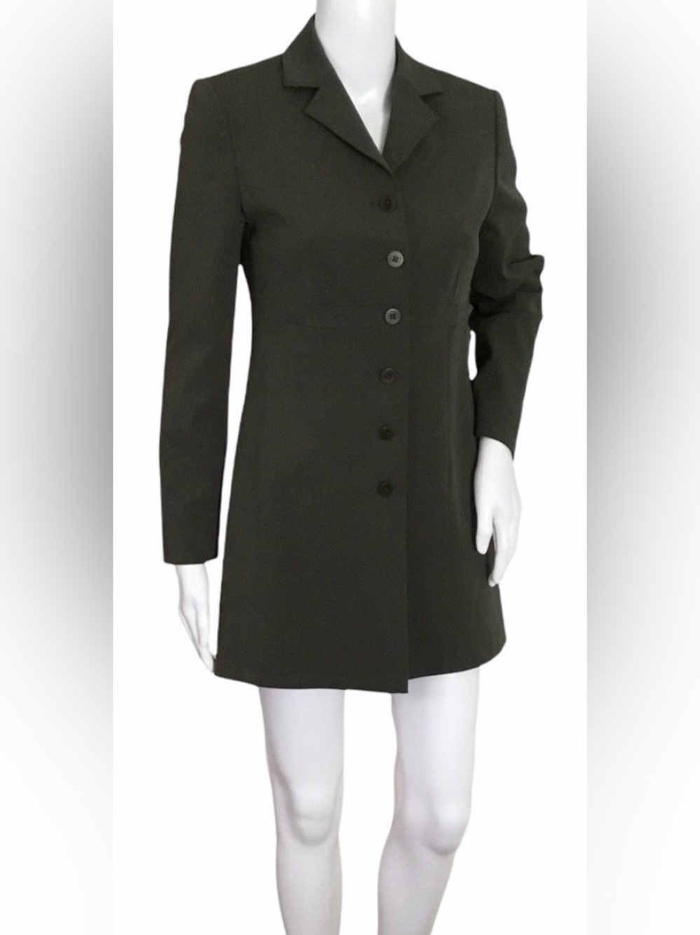 PREVIEW COLLECTION Single-breasted 6 button long line olive green blazer size 14